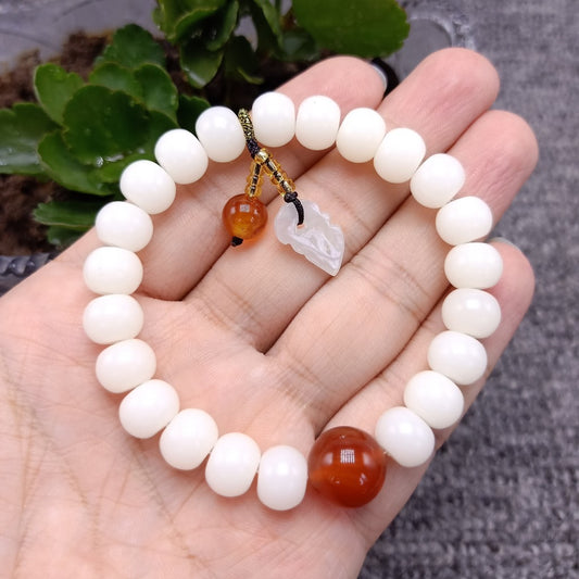 108 White Jade Bodhi Root Bracelets With Lotus Beads